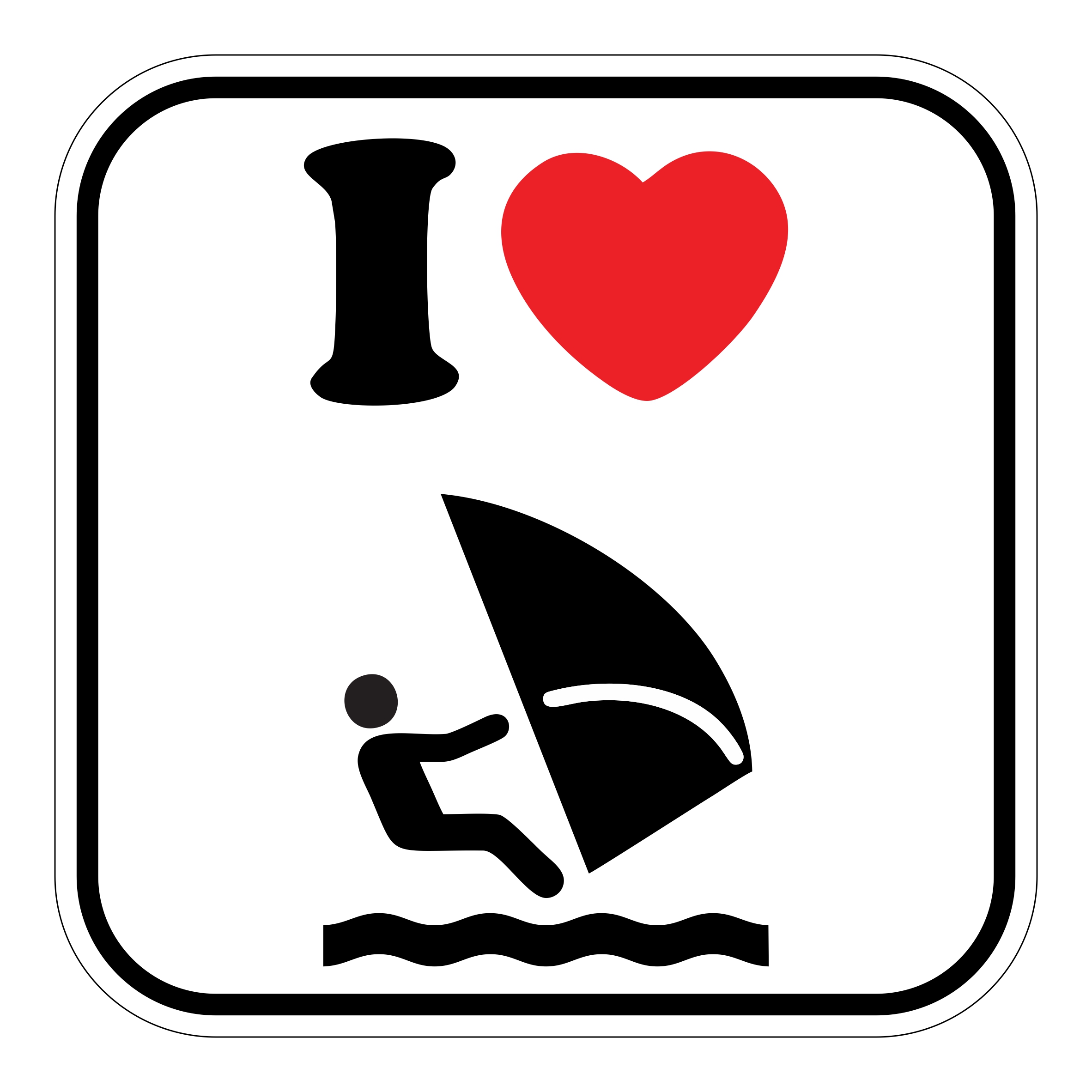 I Love Surfen sticker 10cm x 10cm